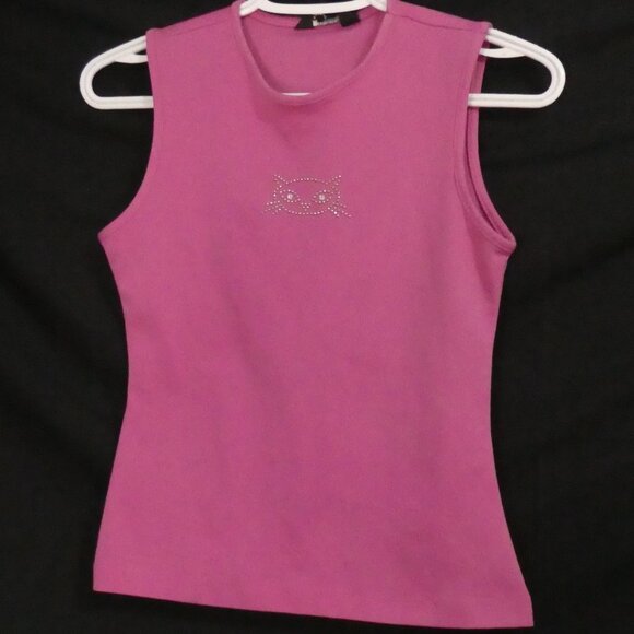 Dollhouse Tops - DOLLHOUSE size small Pink Polyester Tank Top Made In The USA With Cat Face Front